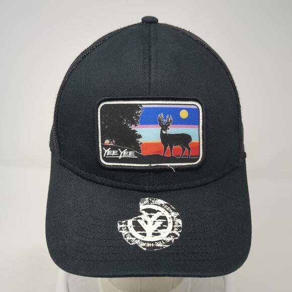 Yee Yee Snapback Trucker Hat Black One Size Adjustable Embroidered Mesh Back - Picture 2 of 10